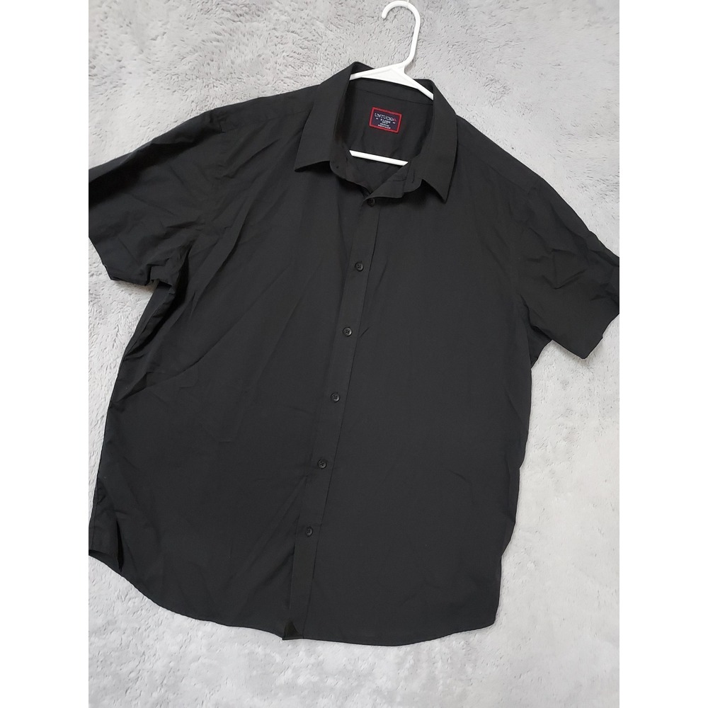 Untuckit Shirt Mens XL Coufran Slim Fit Short Sleeve Button Down Black Preppy